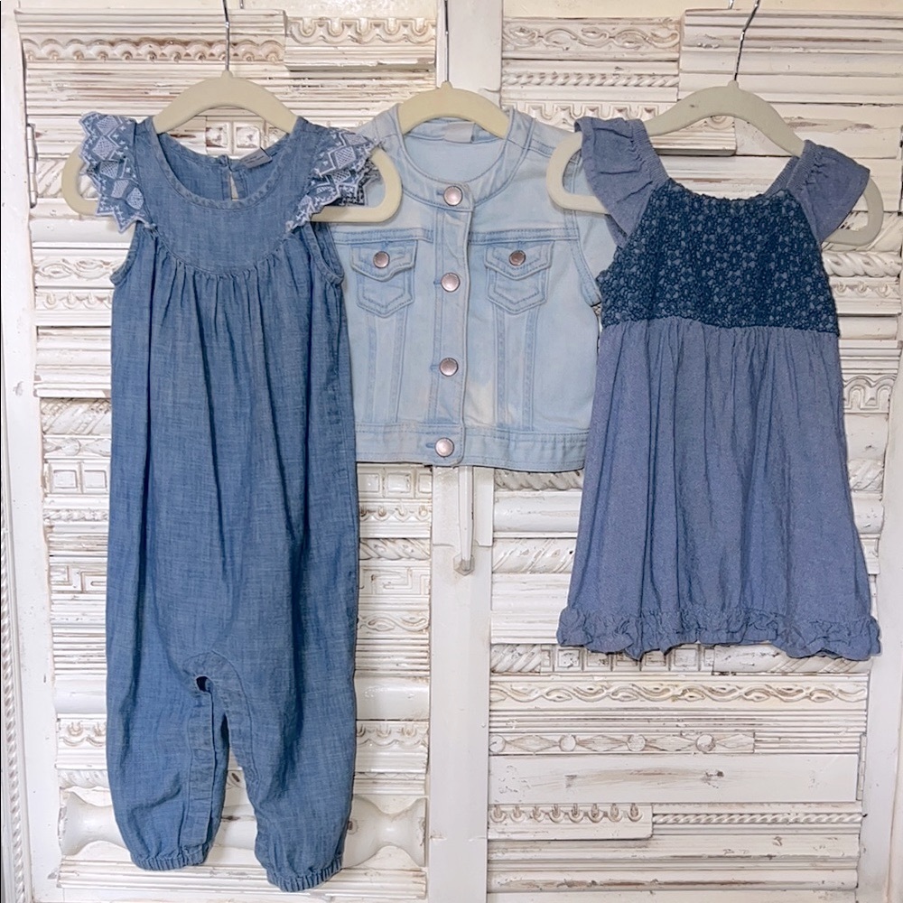 Kids Blue Denim Romper and Dress Set